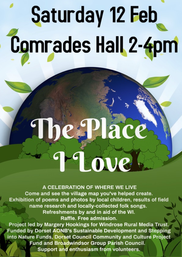 Poster for The Place I Love event at Broadwindsor on Saturday 12 February 2022