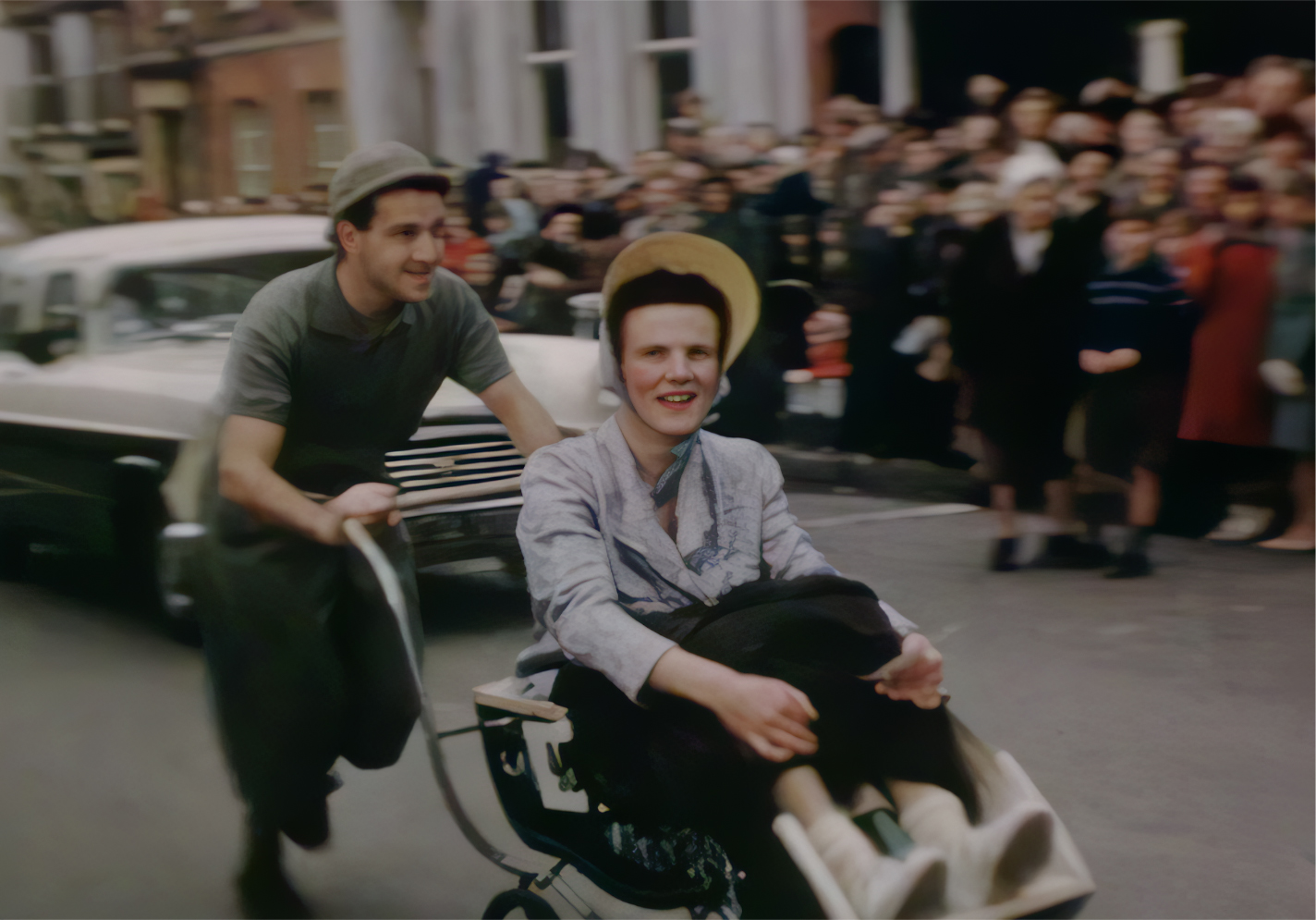 Still showing people taking part in Bridport Pram Derby